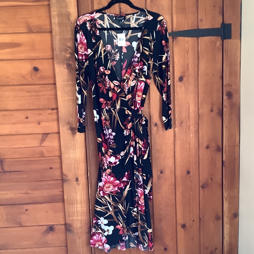 Connected Apparel MIDI Wrap Dress 14 NWT new L/XL fall winter floral 3/4 sleeve